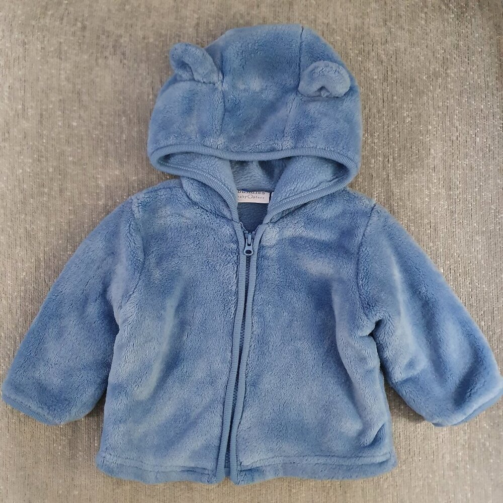 Fuzzy Blue Hooded Cozy Baby Jacket Size 3-6 Months